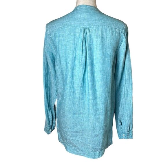 J.Crew Baird McNutt Irish Linen Tunic Top | Aqua Blue Button Front Shirt 4 Tall - Picture 3 of 8